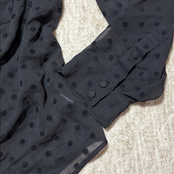 Torrid 2X 18/20 plus black sheer top polka dots long sleeve button front - Picture 3 of 6
